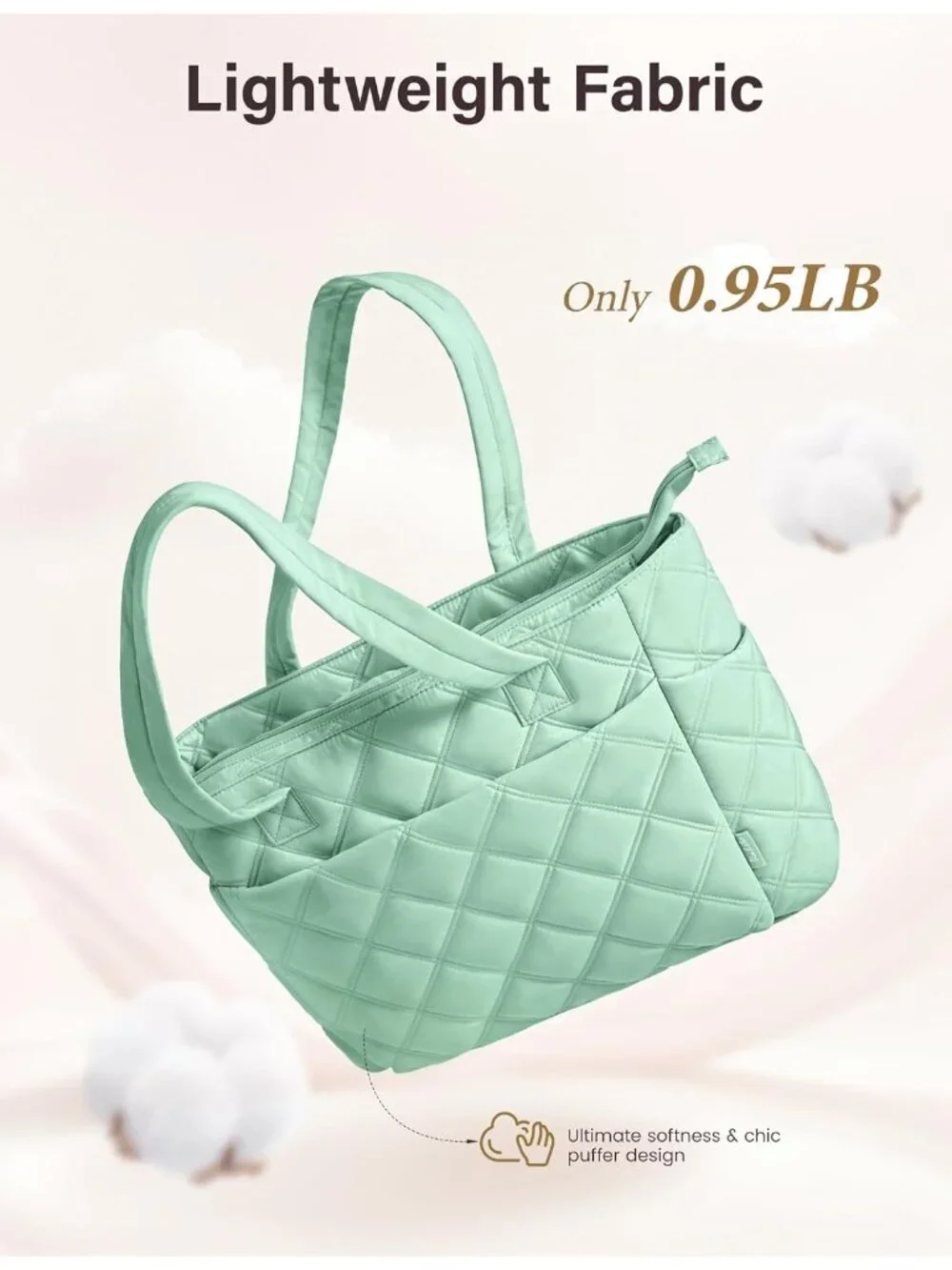 👜Women's Brook Green Puffer Tote Bags Lightweight Quilted Work For Travel